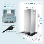 Range Hood 30 Inch, FIREGAS Ducted/Ductless Convertible Wall Mount Range Hood with Tempered Glass, 3 Speed Fan, 400CFM, Button Control, LED Light, Stainless Steel Filters, include 2 Charcoal Filters