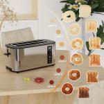 Anfilank Toaster 4 Slice Long Extra Wide Slot 1.5" with Countdown Timer, 6 Browning Settings, Built-in Warming Rack, Bagel/Cancel/Defrost Functions, Removable Crumb Tray-Stainless Steel