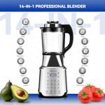 Glass Blenders for Kitchen 59oz, Stainless Steels Professional Blenders 1200W adjustable P1-P9 High Speed, 14 Functions Countertop Blender Smoothie & Food Processor Combo with Heating, Auto Clean