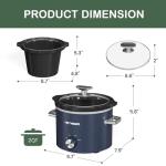 2 QT Small Slow Cooker, 3 Adjustable Temp, Upgraded Ceramic Pot, Easy Clean-up, Nutrient Loss Reduction, Sauces, Stews & Dips, Stainless Steel, Blue