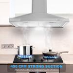 Tieasy Wall Mount Range Hood 30 inch with Ducted/Ductless Convertible Duct, Stainless Steel Chimney-Style Over Stove Vent Hood with LED Light, 3 Speed Exhaust Fan, 450 CFM