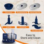 NutriChef Food Processor | 2 QT Capacity | Ultra-Quiet Multipurpose Motor | Includes 6 Attachment Blades | Silicone Base for Secure Grip | 12-Cup Capacity | Pre-Set Speeds for Easy Use (Blue)