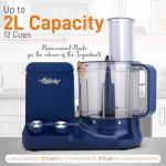 NutriChef Food Processor | 2 QT Capacity | Ultra-Quiet Multipurpose Motor | Includes 6 Attachment Blades | Silicone Base for Secure Grip | 12-Cup Capacity | Pre-Set Speeds for Easy Use (Blue)