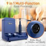 NutriChef Food Processor | 2 QT Capacity | Ultra-Quiet Multipurpose Motor | Includes 6 Attachment Blades | Silicone Base for Secure Grip | 12-Cup Capacity | Pre-Set Speeds for Easy Use (Blue)
