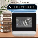 Dishwasher Countertop with 5L Built-in Water Tank, Portable Dishwashers for Apartments RVs, 5 Washing Programs, PTC Hot Air Drying & Inlet Hose, 360° Dual Spray Arm, Mini Dish Washer for Dorm
