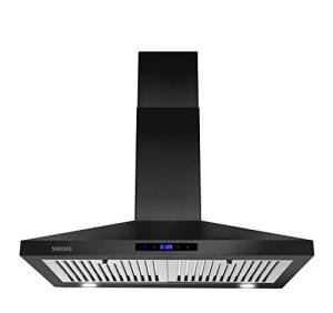 SNDOAS Black Range Hood 30 Inch,Stainless Steel Wall Mounted Kitchen Hood with Touch Controls, Ducted/Ductless Convertible,Chimney-Style Stove Hood Vent for Kitchen,Baffle Filters,Black Painted Finish