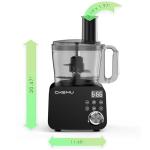 CKEMU Smart Food Processor and Vegetable Chopper, 6 Automatic Functions, BPA Free, Stainless Steel Blades, 12 Cup Bowl, 600-Watt Motor, Black