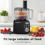 CKEMU Smart Food Processor and Vegetable Chopper, 6 Automatic Functions, BPA Free, Stainless Steel Blades, 12 Cup Bowl, 600-Watt Motor, Black