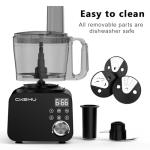 CKEMU Smart Food Processor and Vegetable Chopper, 6 Automatic Functions, BPA Free, Stainless Steel Blades, 12 Cup Bowl, 600-Watt Motor, Black