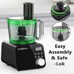 CKEMU Smart Food Processor and Vegetable Chopper, 6 Automatic Functions, BPA Free, Stainless Steel Blades, 12 Cup Bowl, 600-Watt Motor, Black