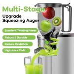 Cold Press Juicer, 5.3" Wide Feed Chute Juice Extractor Machine with 400W, High Juice Yield, Slow Masticating Juicer for Whole Vegetables & Fruits, Metallic Silver