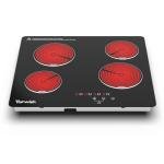 4 Burner Electric Cooktop, TOPWISH 24 Inch, Built-in Electric Stove Top, 220-240v Radiant Cooktop with Child Lock, Touch Control, Residual Heat Indicator, Overheat Protection, Hard Wire (No Plug)