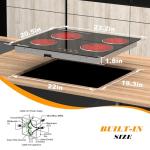 4 Burner Electric Cooktop, TOPWISH 24 Inch, Built-in Electric Stove Top, 220-240v Radiant Cooktop with Child Lock, Touch Control, Residual Heat Indicator, Overheat Protection, Hard Wire (No Plug)