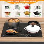 4 Burner Electric Cooktop, TOPWISH 24 Inch, Built-in Electric Stove Top, 220-240v Radiant Cooktop with Child Lock, Touch Control, Residual Heat Indicator, Overheat Protection, Hard Wire (No Plug)