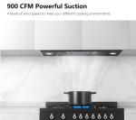 IKTCH 36 inch Black Built-in/Insert Range Hood, 900 CFM Ducted/Ductless Stainless Steel Kitchen Vent Hood with 4 Speed Gesture Sensing&Touch Control Panel(IKB01-36-BSS)