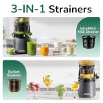 Canoly C16 Cold Press Juicer, 6" Extra Wide Feed Chute with Dual Strainers (Juice & Sorbet), Powerful AC Brushless Motor, Self Precut System, Juicer Machines with BPA Free (Space Gray)