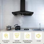 SNDOAS Black Range Hood 30 inch,Hood Vents for Kitchen with Ducted/Ductless Convertible,Vent Hoods 30 inch,Wall Mount Ductless Range Hood,Stainless Steel Kitchen Vent Hood with LED Light