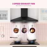 FIREGAS Black Range Hood 30 Inch, Wall Mount Kitchen Hood Ducted/Ductless Convertible, 450 CFM, 3-Speed Exhaust Fan, Stainless Steel Stove Vent for Kitchen with LED Lights, Charcoal Filters