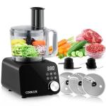 COOKLEE Food Processor, 600 Watts, 6 Functions Electric Food Chopper for Chopping, Mincing, Dicing, Shredding, Slicing, Purees & Dough with 12cup Processor Bowl, Food Chute & Pusher, Black