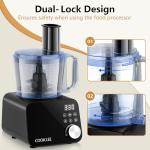 COOKLEE Food Processor, 600 Watts, 6 Functions Electric Food Chopper for Chopping, Mincing, Dicing, Shredding, Slicing, Purees & Dough with 12cup Processor Bowl, Food Chute & Pusher, Black