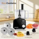 COOKLEE Food Processor, 600 Watts, 6 Functions Electric Food Chopper for Chopping, Mincing, Dicing, Shredding, Slicing, Purees & Dough with 12cup Processor Bowl, Food Chute & Pusher, Black