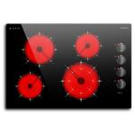 Karinear 4 Burner Electric Cooktop 30 Inch, Knob Control Built-in Electric Stove Top, 30" Radiant Ceramic Cooktop, 9 Power Level, Hot Warning, Expandable Burner, 220V 6700W, No Plug