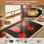 Karinear 4 Burner Electric Cooktop 30 Inch, Knob Control Built-in Electric Stove Top, 30" Radiant Ceramic Cooktop, 9 Power Level, Hot Warning, Expandable Burner, 220V 6700W, No Plug