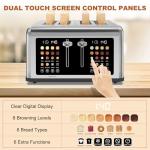 4 Slice Toaster Touch Screen, Stainless Steel Toasters Digital Timer, Dual Control Panel Toasters, 8 Shade Settings 6 Bread Types for Bagel, Cancel, Defrost 1650W