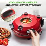 NutriChef Electric Pizza Oven | 12 Inch Countertop Pizza Maker with Temperature Control & Thermometer | Viewing Window for Precise Cooking | Heats up to 800F | Easy to Clean Non-Stick Stone | Red
