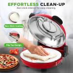 NutriChef Electric Pizza Oven | 12 Inch Countertop Pizza Maker with Temperature Control & Thermometer | Viewing Window for Precise Cooking | Heats up to 800F | Easy to Clean Non-Stick Stone | Red