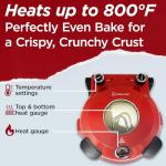 CULINARY CHEF Electric Pizza Oven with Ceramic Stone, Viewing Window, Adjustable Heat Control, Timer and 1200W Baking Power, DIY Homemade Pizzeria, Large 12” Pie Capacity (Red)