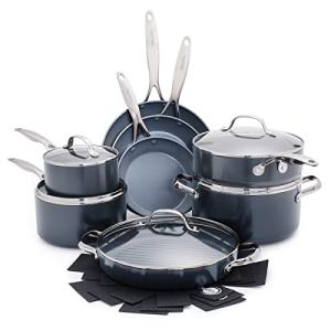 GreenPan 16 Piece Valencia Pro Ceramic Nonstick Cookware Set, PFAS-Free, Induction Ready, Hard Anodized Pots & Pans with Lids, Compatible on All Cooktops, Dishwasher & Oven Safe, Gray