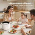 Narcissus 3.5-Cup Rice Cooker for 1-3 People, Multifunctional for Rice, Oatmeal, Quinoa - Slow Cook, Steam, Cook Rice & Steam Dish Together, White
