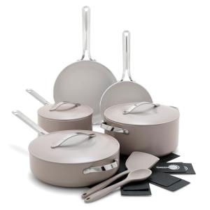 GreenPan Nova 10-Piece Cookware Pots & Pans Set, Oprah’s Favorite Things 2024, PFAS-Free Ceramic Nonstick, Fry, Sauté, Stockpot, Utensils, Lids, Induction Suitable, Dishwasher & Oven Safe, Clay