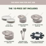GreenPan Nova 10-Piece Cookware Pots & Pans Set, Oprah’s Favorite Things 2024, PFAS-Free Ceramic Nonstick, Fry, Sauté, Stockpot, Utensils, Lids, Induction Suitable, Dishwasher & Oven Safe, Clay