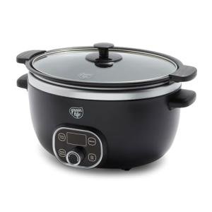 GreenLife 6QT Slow Cooker, Non-Toxic PFAS-Free Ceramic Nonstick Removable Interior Bowl, Programmable, Family Friendly, Keep Warm, Stovetop & Oven Safe, Dishwasher Safe Parts, Timer, Glass Lid, Black