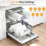 SUNVIVIPRO 24" Built-in Dishwasher, Stainless Steel Dishwasher Machine with Adjustable Racks, 14–16 Place Settings Large Capacity Dish Washer, 8 Wash Programs, Energy Star Certified, Sliver