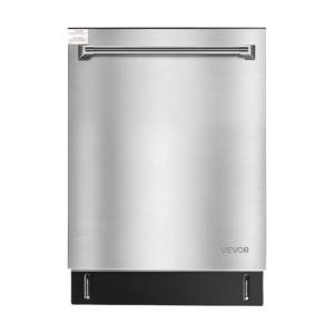 VEVOR 24 Inch Built-In Dishwasher, Stainless Steel Tub, 14 Place Settings and 8 Washing Programs, 23.82 x 25.2 x 33.78 Inch Low-Noise Dishwashing Machine with Upper/Lower Racks and Zoned Storage