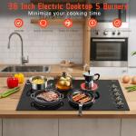Disaenvir Electric Cooktop 36 Inch - 5 Burner Electric Stove Top with 8400W, 36 Inches Built-in Ceramic Stove with Two Dual Rings, Overheat Indicator, Knob Control, 220V - 240V Hard Wired (No Plug)