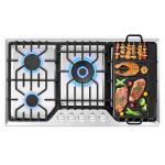 36 inch Gas Cooktop with Grill/Griddle, Gas Stove Top with 5 Italy Sabaf Sealed Burners, Max 48,300 BTU Built-in Gas Stove, 304 Stainless Steel Propane Cooktop, NG/LPG Convertible, CSA Certified