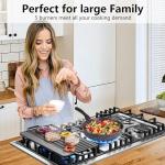 36 inch Gas Cooktop with Grill/Griddle, Gas Stove Top with 5 Italy Sabaf Sealed Burners, Max 48,300 BTU Built-in Gas Stove, 304 Stainless Steel Propane Cooktop, NG/LPG Convertible, CSA Certified
