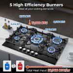 Gas Cooktop 30 Inch, Amzgachfktch 5 Burners Gas Stove, Built-in NG/LPG Convertible Gas Stove Top, Black Tempered Glass Propane Cooktop with Thermocouple Protection