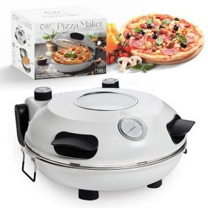 Cook With Color Electric Indoor Pizza Oven – Crispy Crust Countertop Pizza Maker, Heats up to 800˚F, 12 Inch Ceramic Stone, Dual Temperature Control Knobs, Bamboo Peel Included, Off White