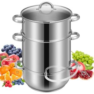 VIVOHOME Stainless Steel Steam Jucier Extractor Fruit Vegetables Juicer Steamer Pot 11 Qt with Tempered Glass Lid, 2 Hose, Clamp, Loop Handles