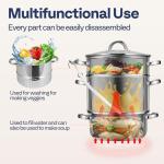 VIVOHOME Stainless Steel Steam Jucier Extractor Fruit Vegetables Juicer Steamer Pot 11 Qt with Tempered Glass Lid, 2 Hose, Clamp, Loop Handles