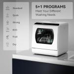 Hermitlux Portable Countertop Dishwashes, 5 Washing Programs Mini Dishwasher with 5-Liter Built-in Water Tank for Apartments & RVs, Tabletop Dishwasher with LED Light & Glass Door, No Hookup Needed