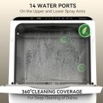 Hermitlux Portable Countertop Dishwashes, 5 Washing Programs Mini Dishwasher with 5-Liter Built-in Water Tank for Apartments & RVs, Tabletop Dishwasher with LED Light & Glass Door, No Hookup Needed