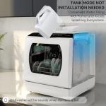 Hermitlux Portable Countertop Dishwashes, 5 Washing Programs Mini Dishwasher with 5-Liter Built-in Water Tank for Apartments & RVs, Tabletop Dishwasher with LED Light & Glass Door, No Hookup Needed