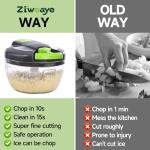 Ziweaye Manual Food Processor Vegetable Chopper, Portable Hand Pull String Garlic Mincer Onion Cutter for Veggies, Ginger, Fruits, Nuts, Herbs, etc., 500ml,（Gray-green）