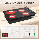 GIHETKUT 4 Burner Electric Cooktop,7200W Built-in & Countertop 30 inch stove top with 9 Power Levels, Child Safety Lock & 99 mins Timer, 30 inch Electric Cooktop 220-240V (No Plug)